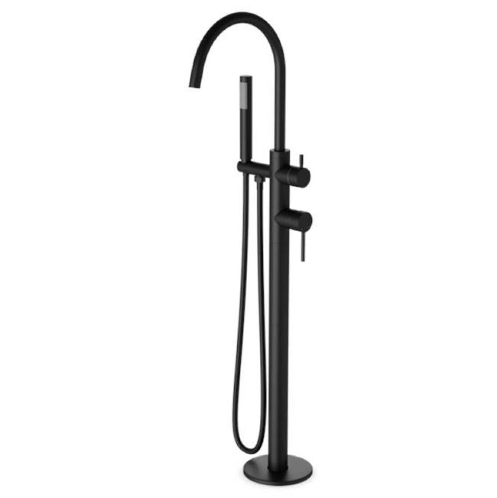 Trova Round Floor Mount Tub Filler Trim Kit with Hand Held Shower Matte Black