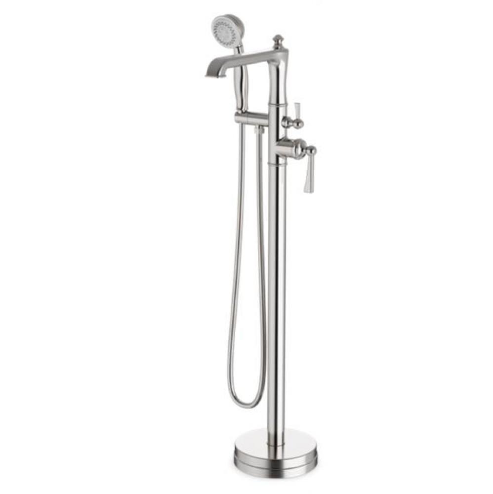 Classic Floor Mount Tub Filler Trim Kit with Hand Held Shower Brushed Nickel