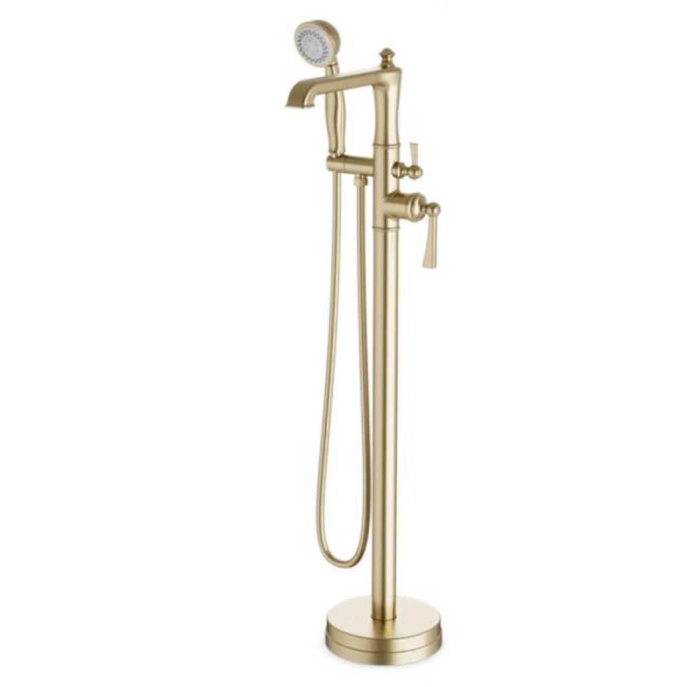Classic Floor Mount Tub Filler Trim Kit with Hand Held Shower Satin Brass