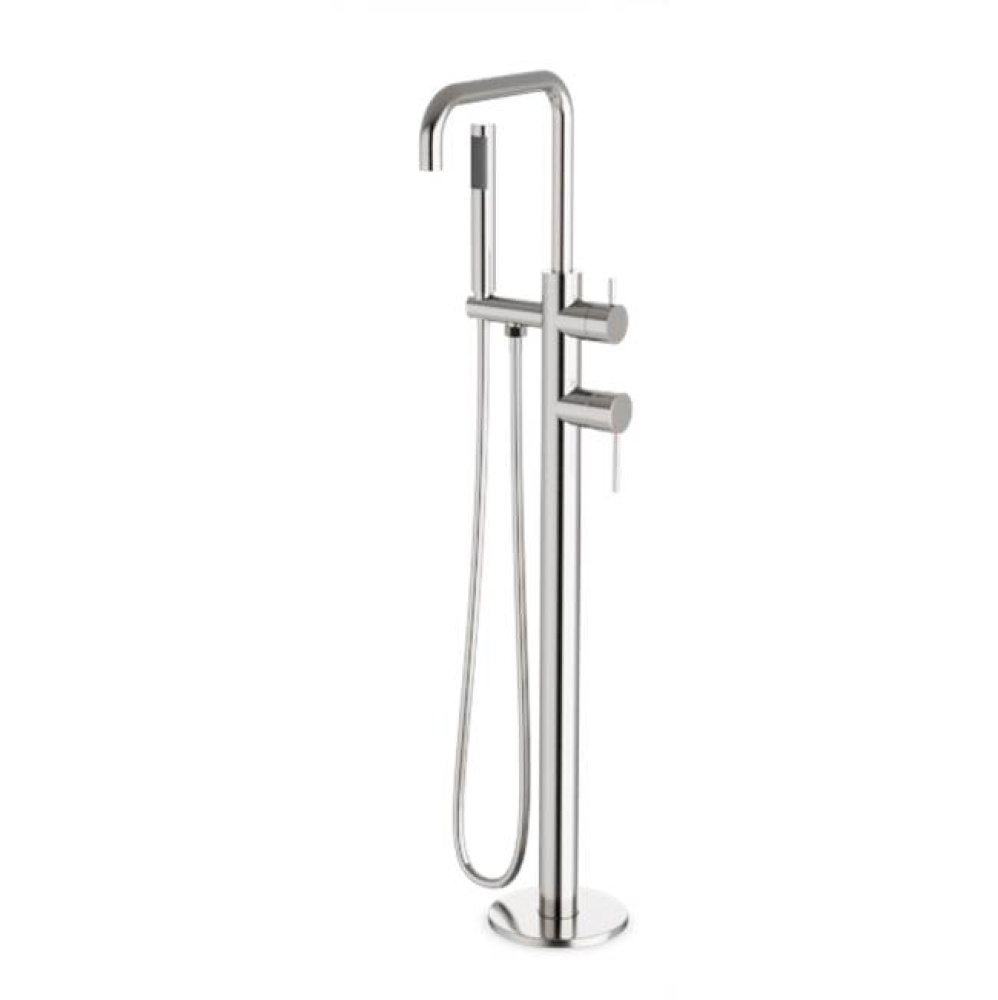 Round Floor Mount Tub Filler Trim Kit with Low Spout Brushed Nickel