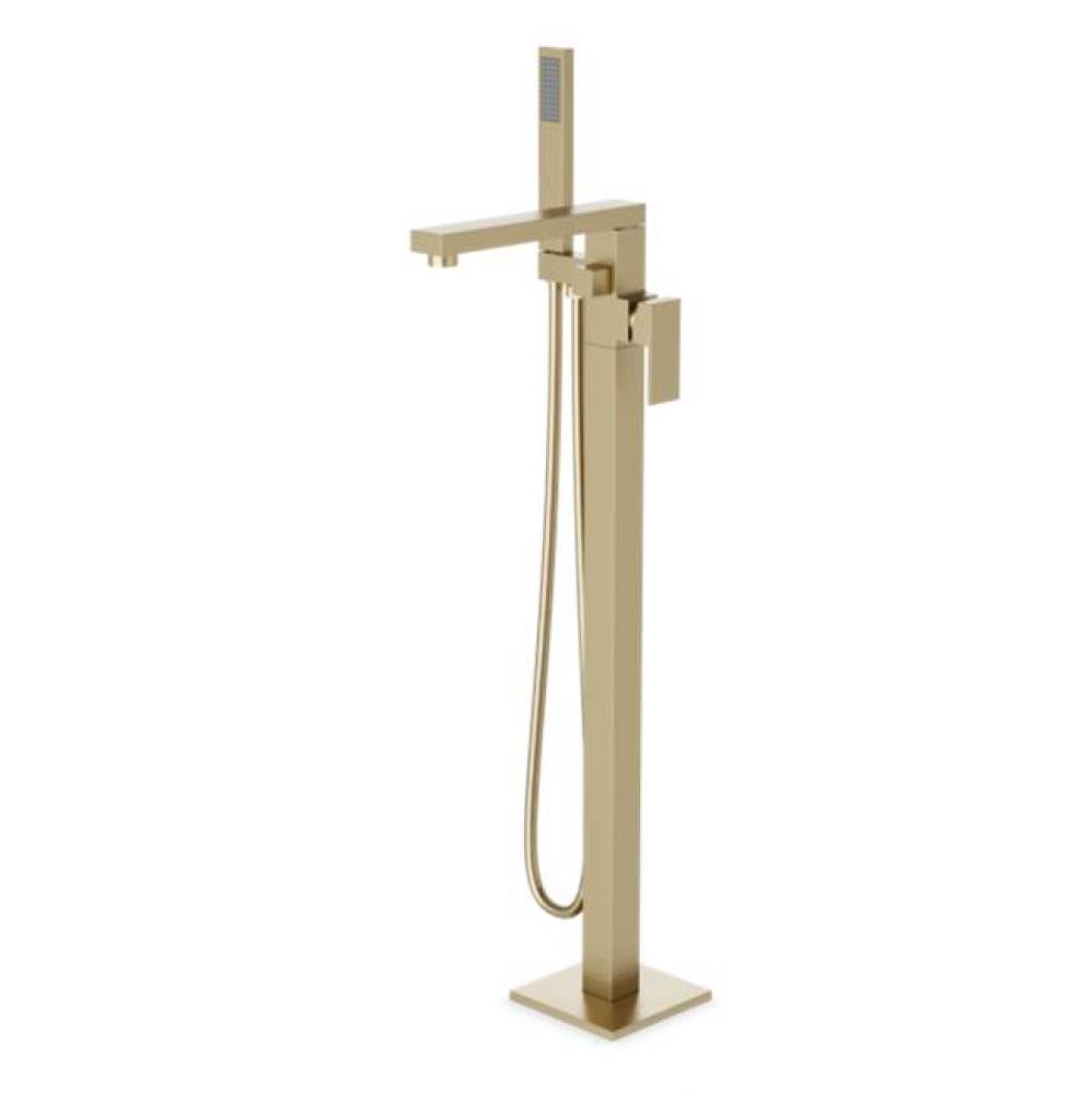 Trova Square Floor Mount Tub Filler Trim Kit with Hand Held Shower Satin Brass