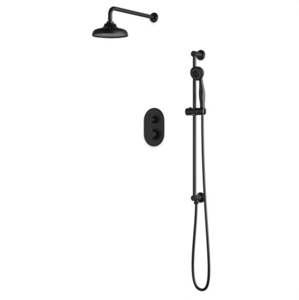 Classic Thermostatic Shower Trim Kit with Wall Mount Shower Head, Hand Held Shower on Slide Bar Bl