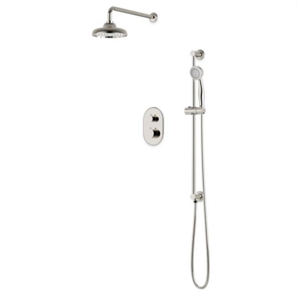 Classic Thermostatic Shower Trim Kit with Wall Mount Shower Head, Hand Held Shower on Slide Bar Po