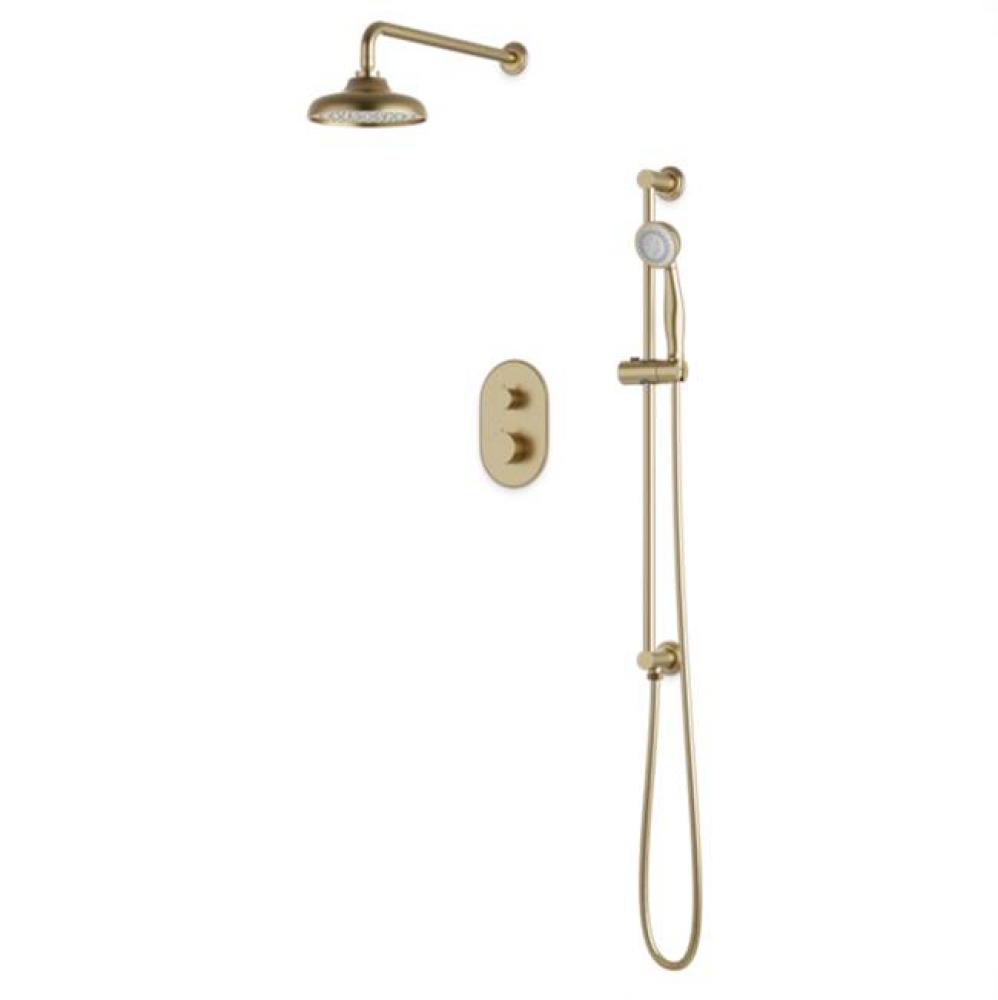 Classic Thermostatic Shower Trim Kit with Wall Mount Shower Head, Hand Held Shower on Slide Bar Sa