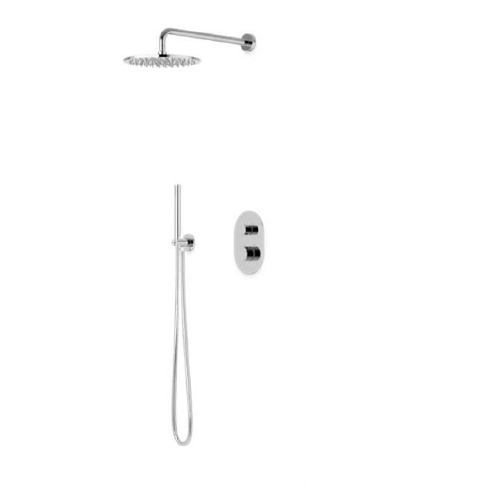 Opera Round Thermostatic Shower Trim Kit with Wall Mount Shower Head, Hand Held Shower Chrome