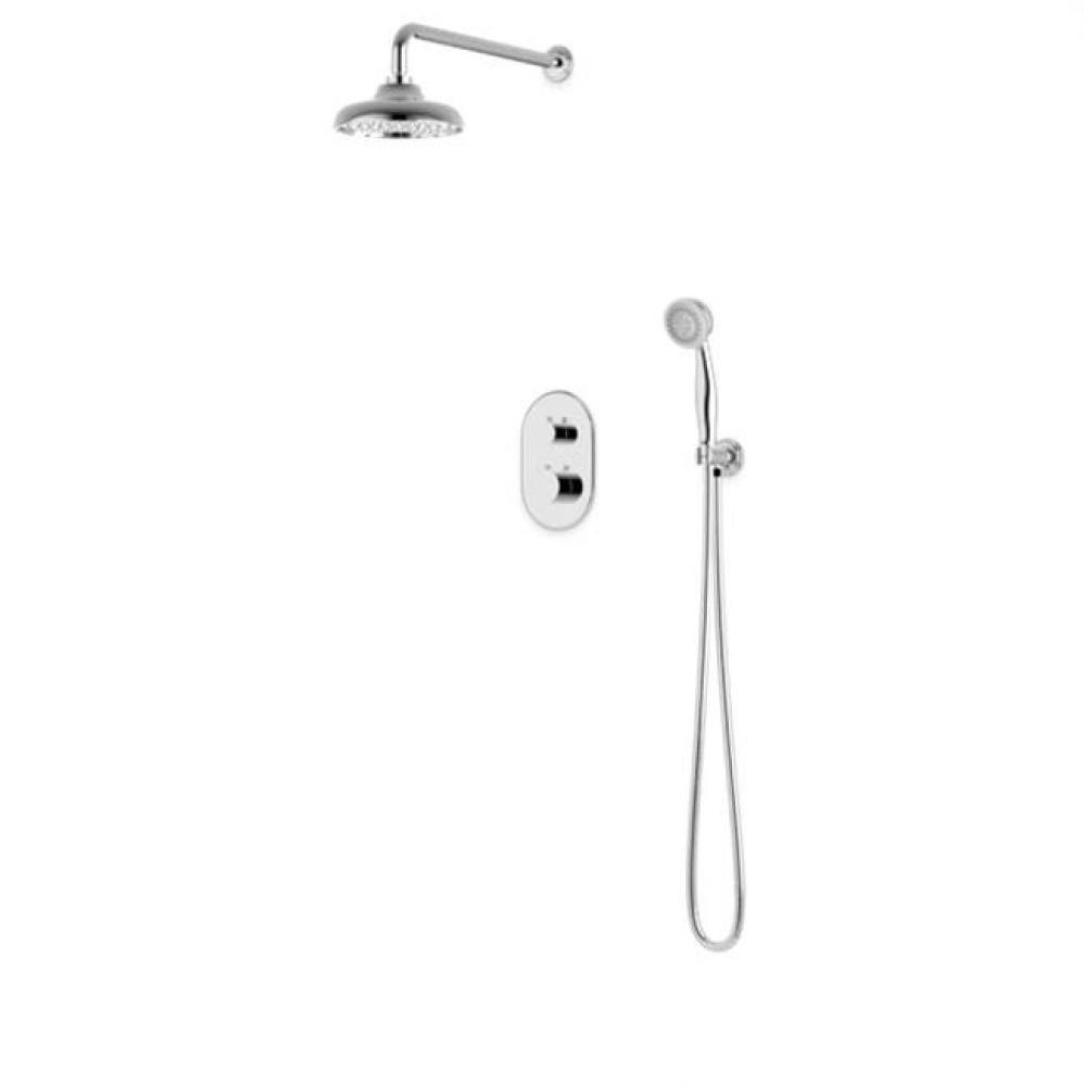 Classic Thermostatic Shower Trim Kit with Wall Mount Shower Head, Hand Held Shower Chrome