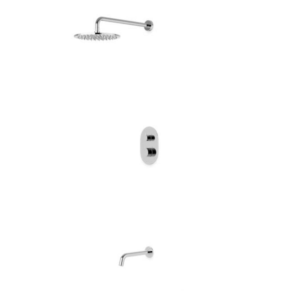 Opera Round Thermostatic Shower Trim Kit with Wall Mount Shower Head, Tub Filler Chrome