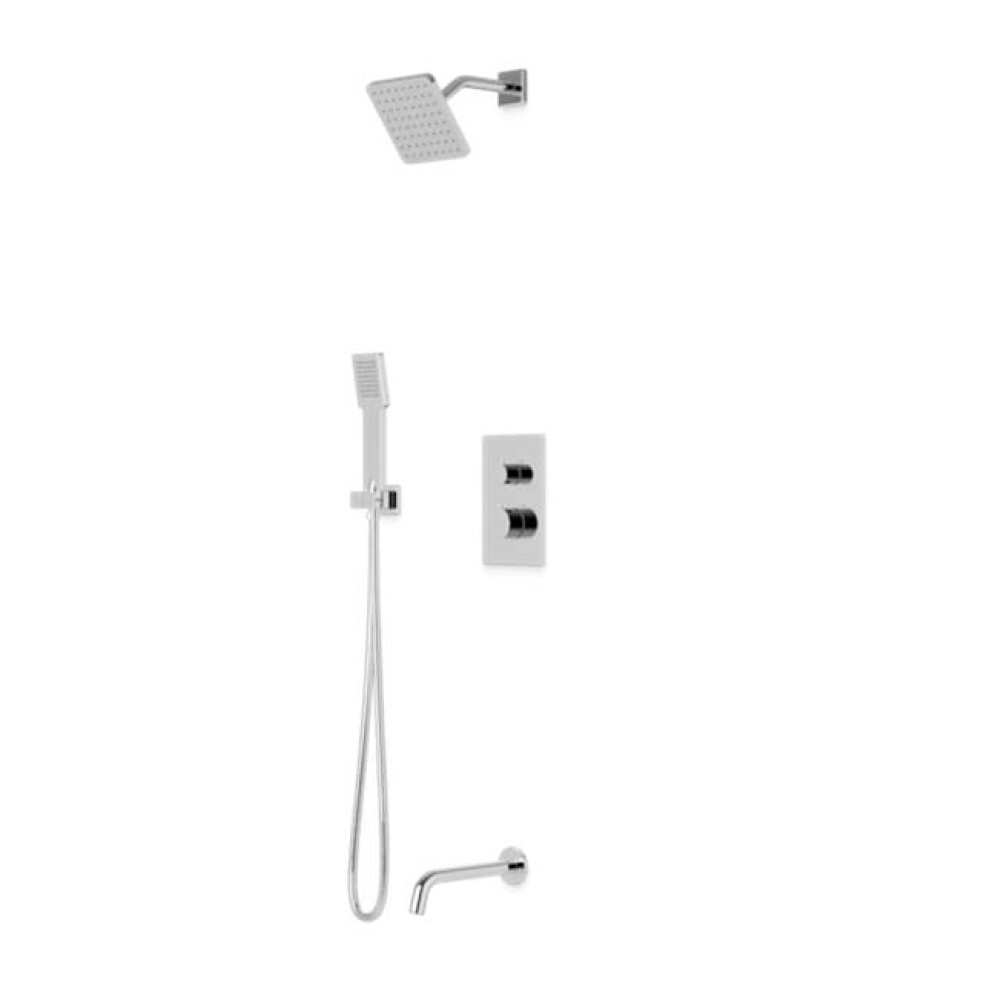 Trova Square Thermostatic Shower Trim Kit with Hand Held Shower and Tub Filler Chrome