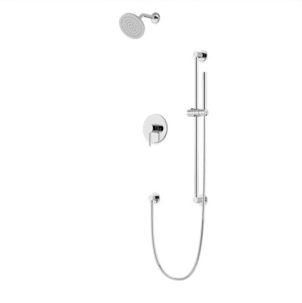 Round 2-Way Pressure Balance Shower Trim Kit with Rain Shower Head and Hand Held Shower on Slide B