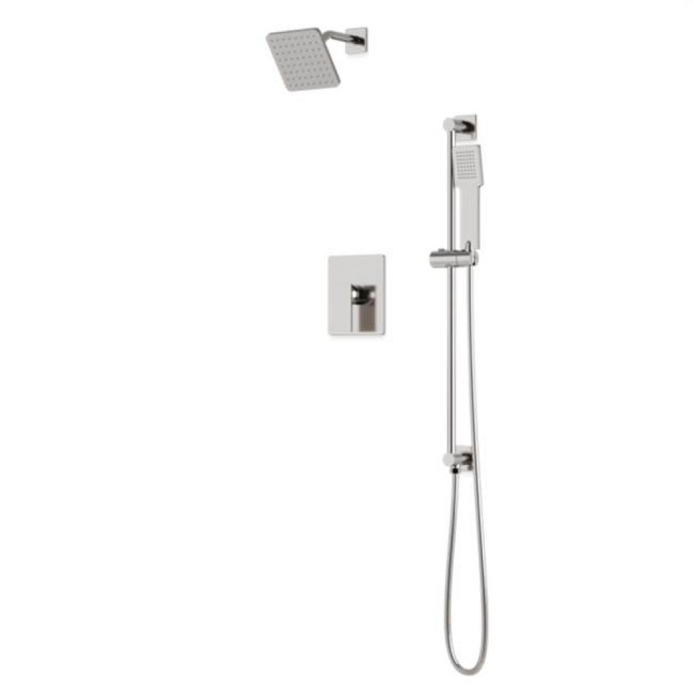 Square 2-Way Pressure Balance Shower Trim Kit with Hand Held Shower on Integrated Slide Bar Brushe
