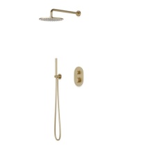Artos PS140SB - Opera Round Thermostatic Shower Trim Kit with Wall Mount Shower Head, Hand Held Shower Satin Brass