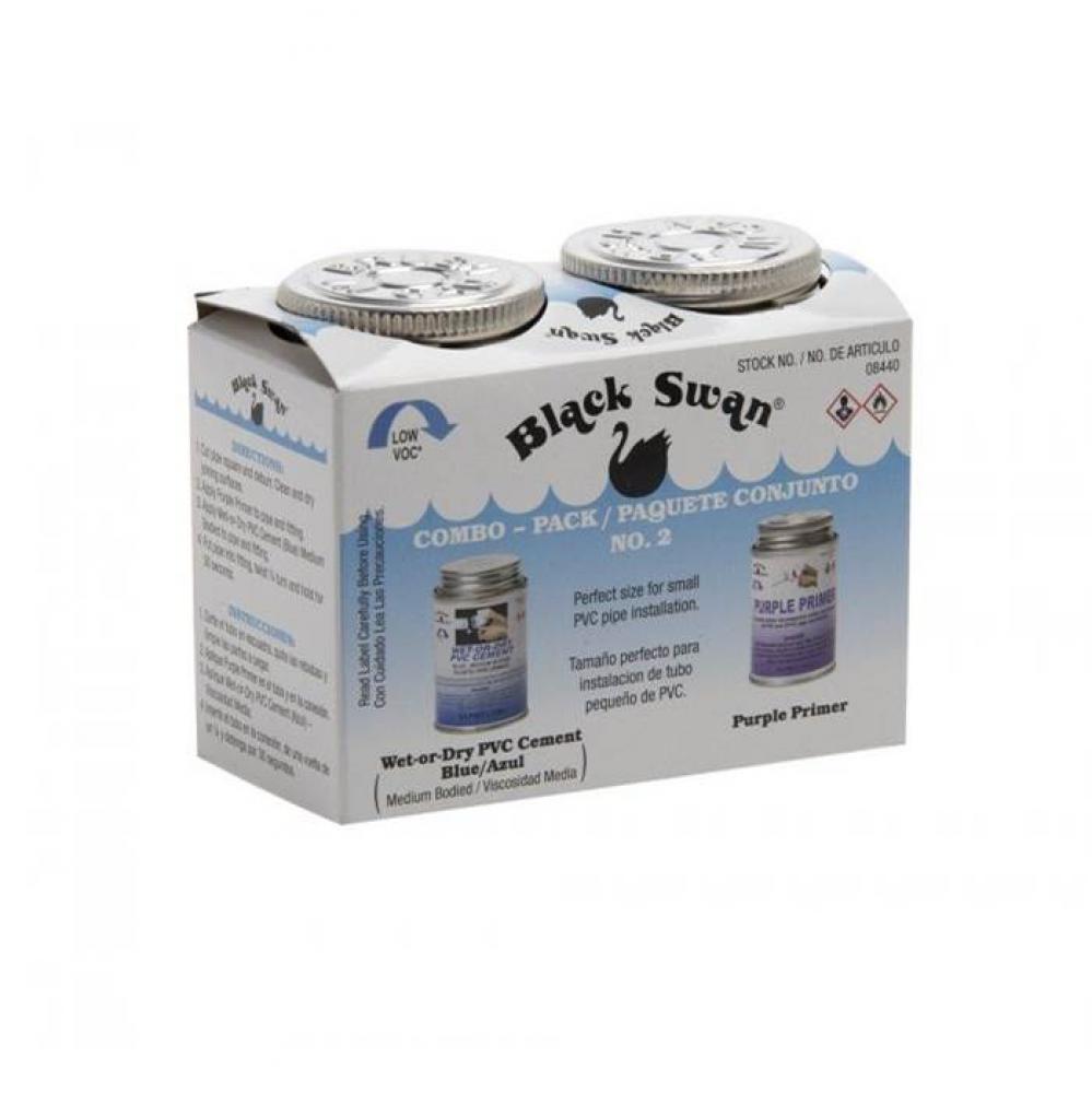 1/4 pint Combo Pack No. 2 - Wet-Or-Dry PVC Cement (Blue) - Medium Bodied & Purple Primer
