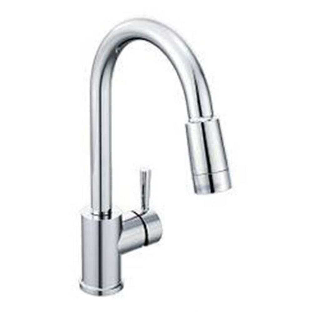 Chrome one-handle pulldown kitchen faucet
