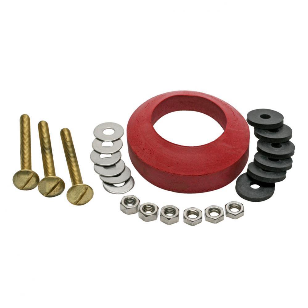 Tank to bowl: 3 bolts & gasket. Packaged in a blister card.