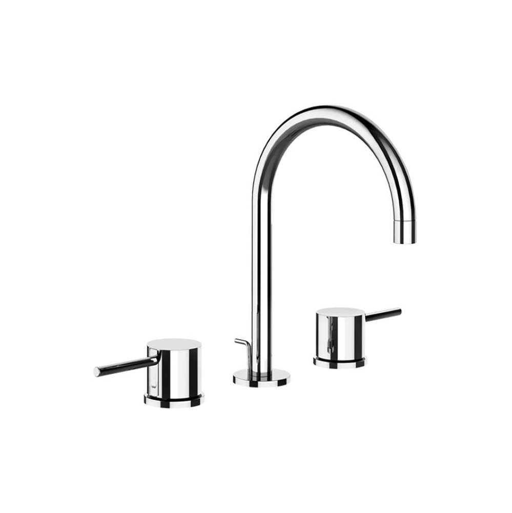 Widespread washbasin mixer with pop-up assembly