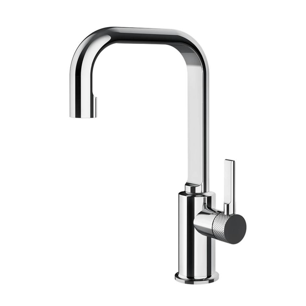 High basin mixer, flexible connections, without waste