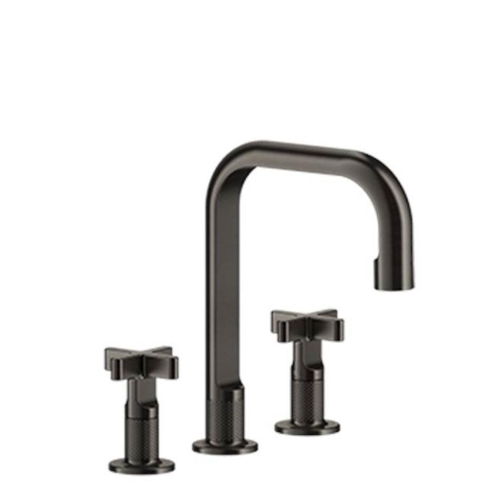 Widespread washbasin mixer with pop-up assembly