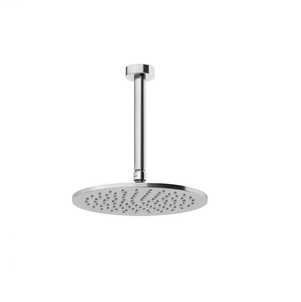 Ceiling-mounted adjustable shower head with arm.