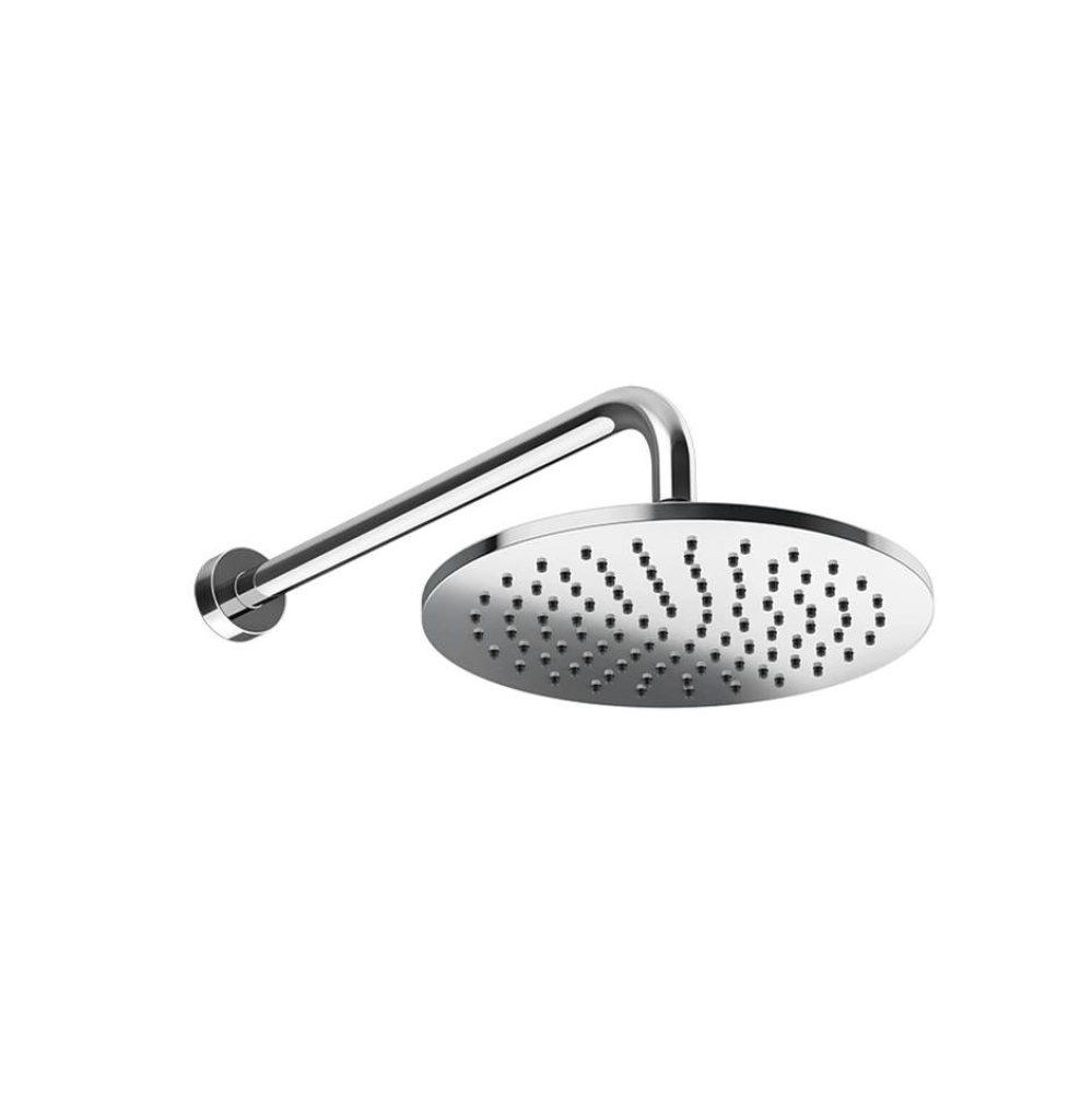 Wall-mounted adjustable shower head with arm.