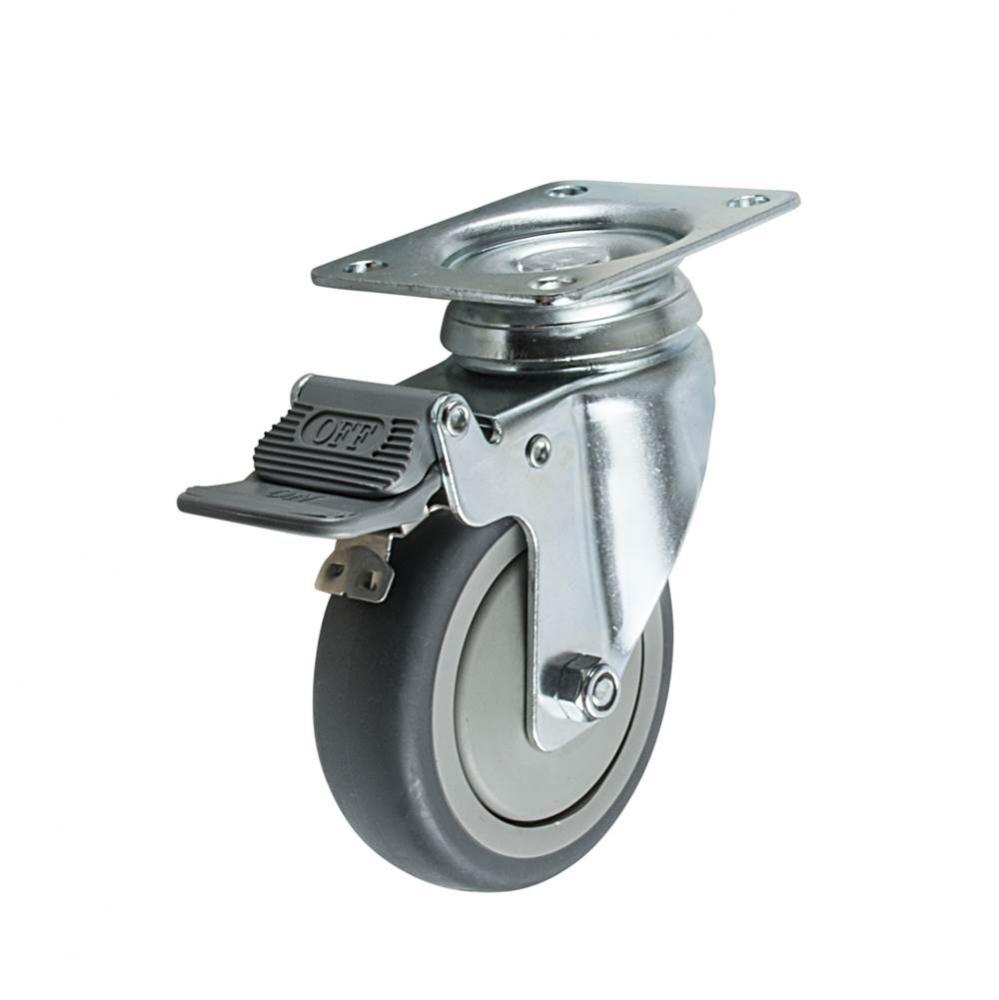 Caster Swiv W/ Brk Mtg Plt St Zip 100Mm