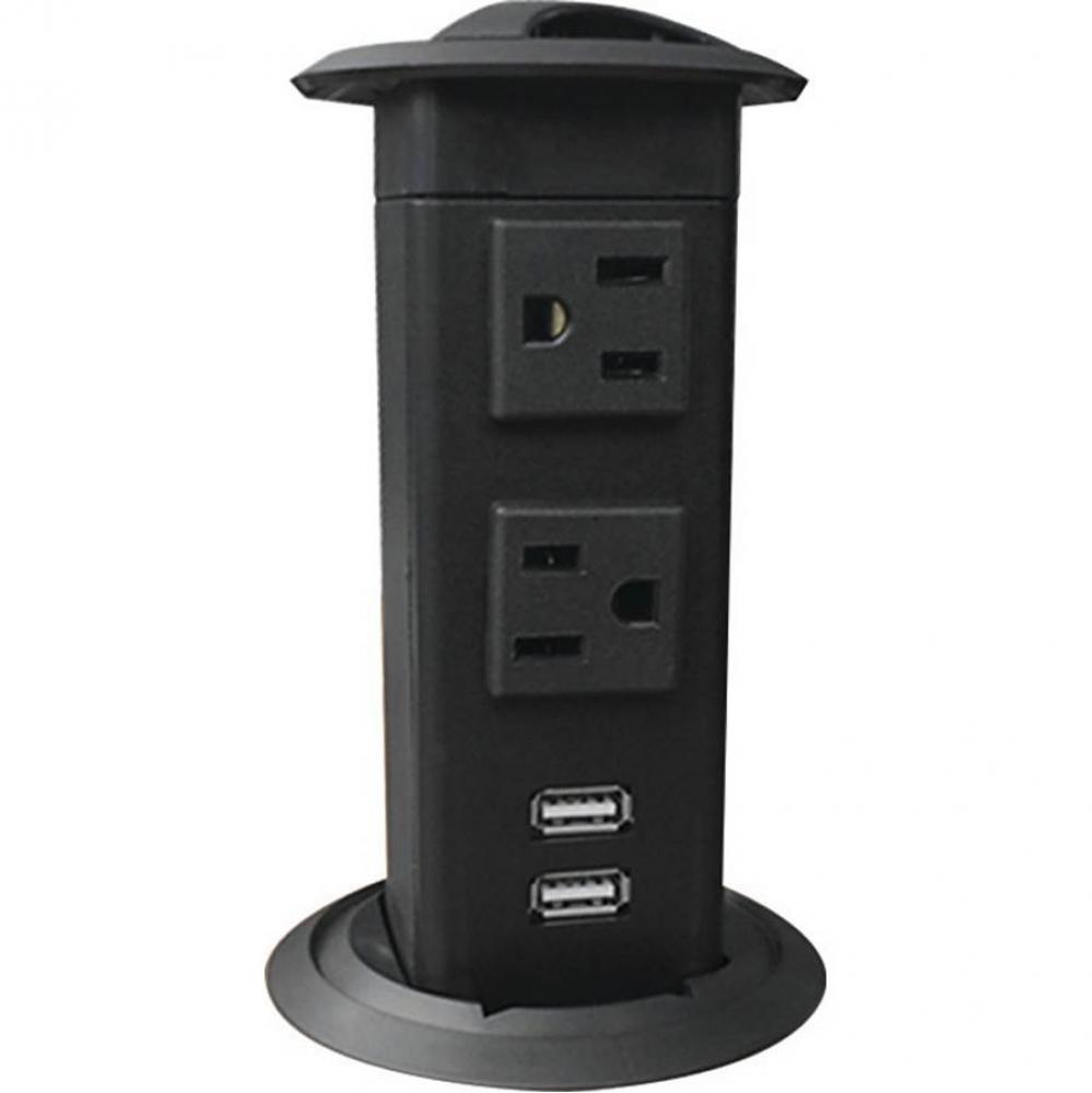 Pop-Up Pwr Stat 2 Outlts 2Chrg Usb Pl Bl