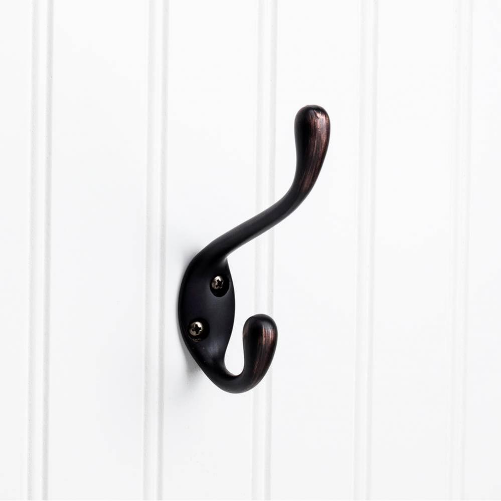 4-1/2'' Brushed Oil Rubbed Bronze Large Transitional Double Prong Wall Mounted Hook