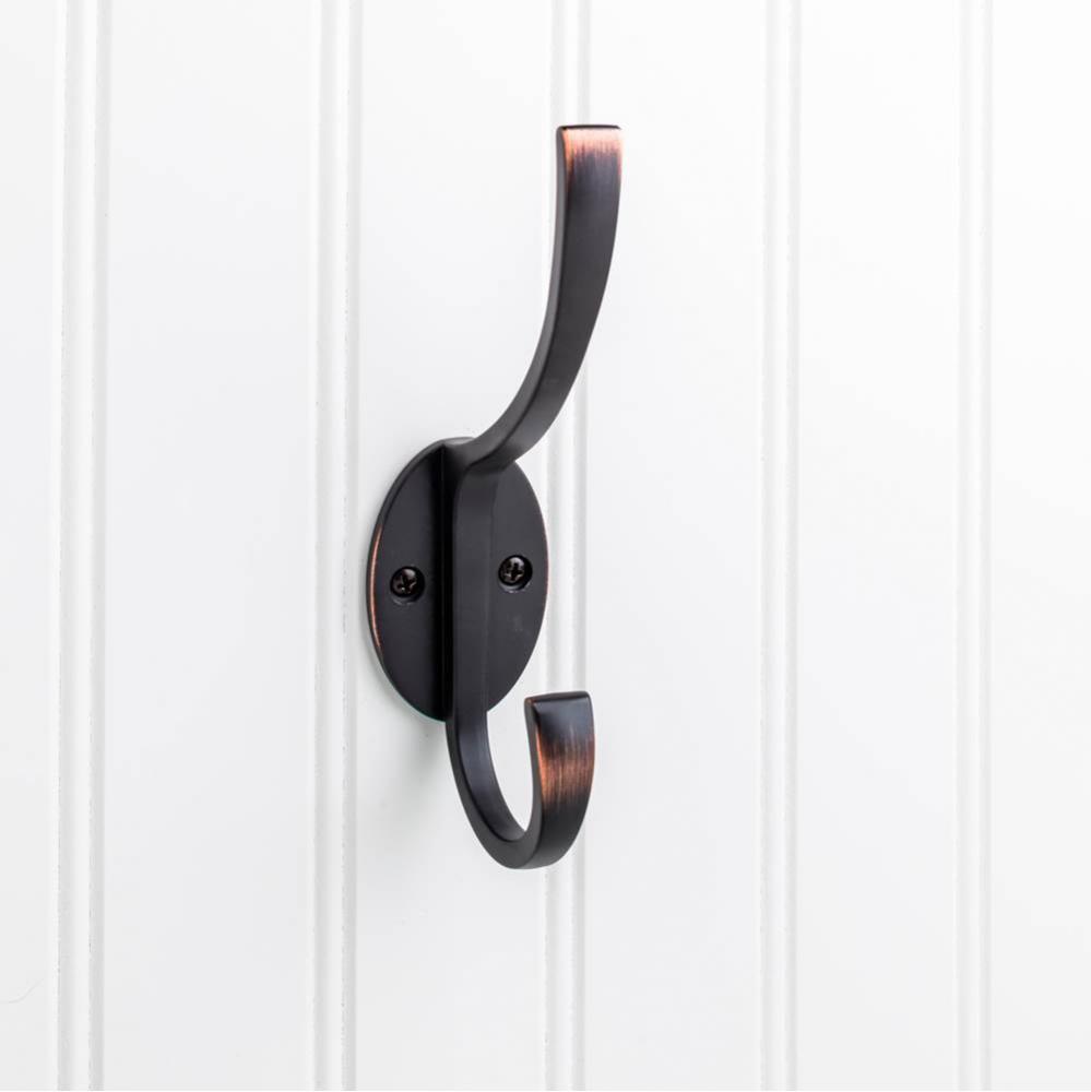 5-7/8'' Brushed Oil Rubbed Bronze Flared Transitional Double Prong Wall Mounted Hook