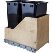 Hardware Resources CAN-WBMD50B - Double 50 Quart Wood Bottom-Mount Soft-close Trashcan Rollout for Hinged Doors, Includes Black Can