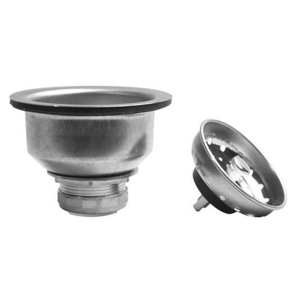 SS Deep Double Cup Strainer with Stick Post Basket and Short Shank