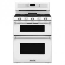 Kitchen Aid KFGD500EWH - 30 in. Self-Cleaning Convection Freestanding Gas Double Oven Range