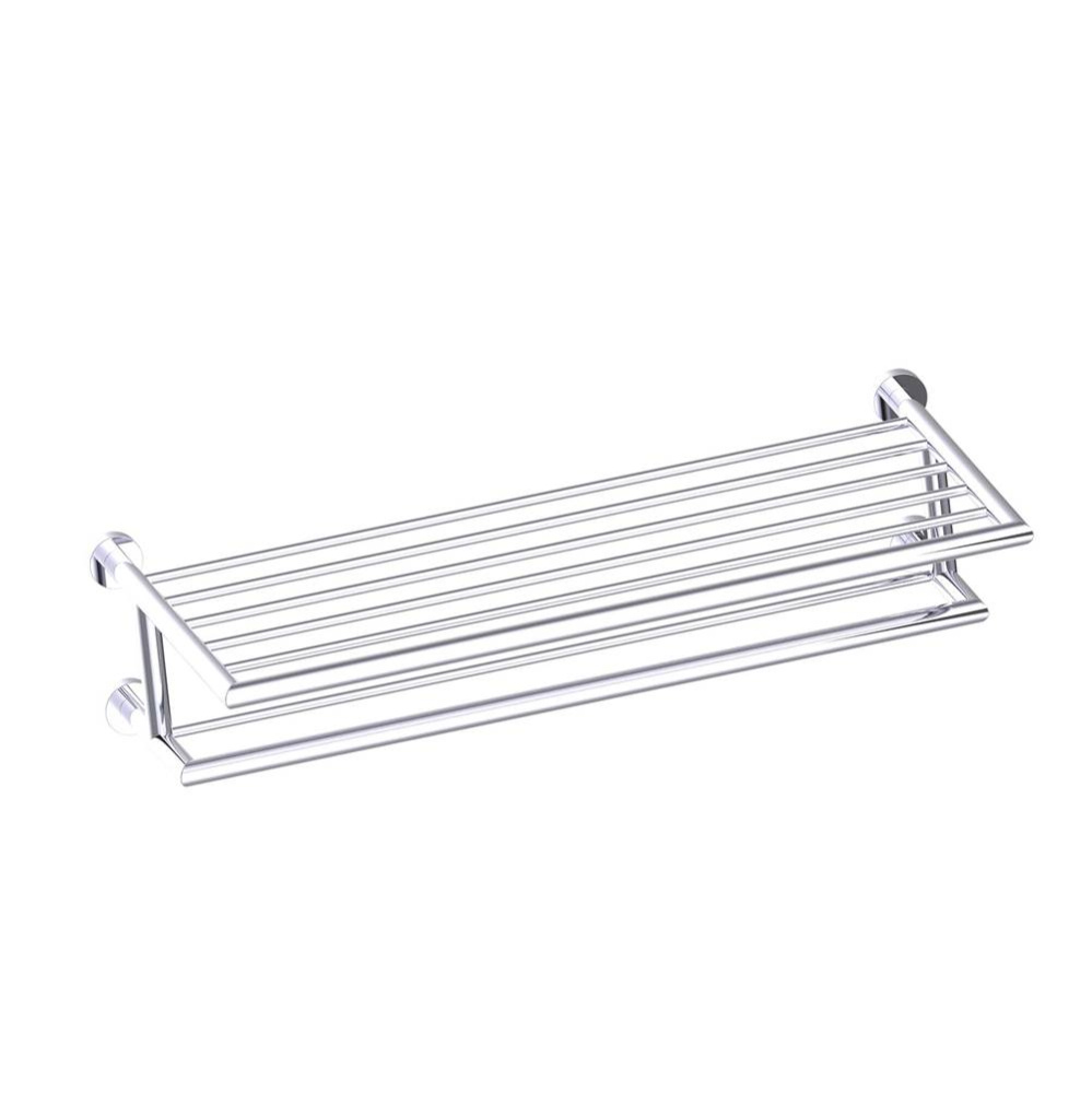 OSLO -  24-inch Towel Shelf  with Double Bathroom Towel Bar-Polished Chrome