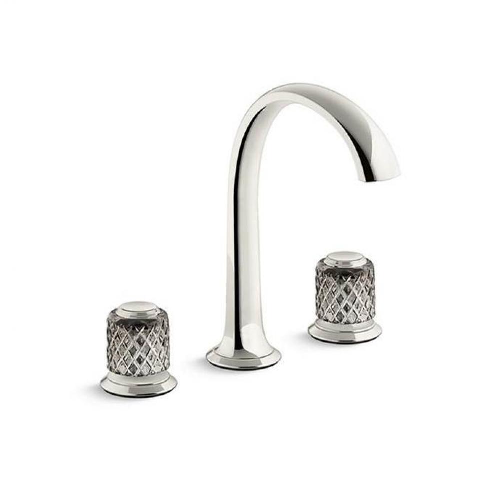 Script® Decorative Sink Faucet, Arch Spout, Saint-Louis Flannel Grey Crystal Knob Handles