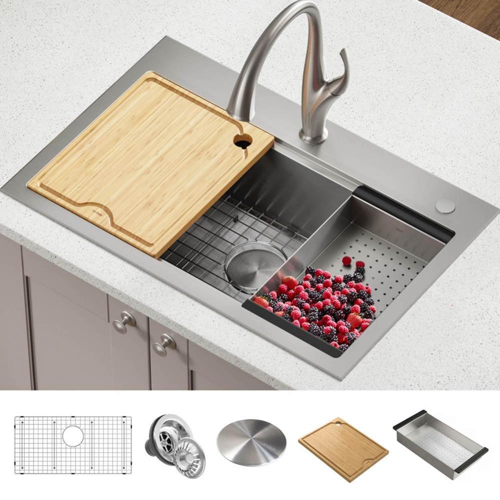 Kore™ Workstation 32-inch Drop-In / Undermount Single Bowl Stainless Steel Kitchen Sink with Acc