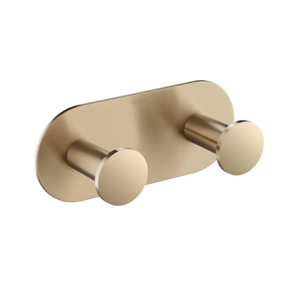 Elie™ Bathroom Robe and Towel Rack with 2 Hooks in Brushed Gold