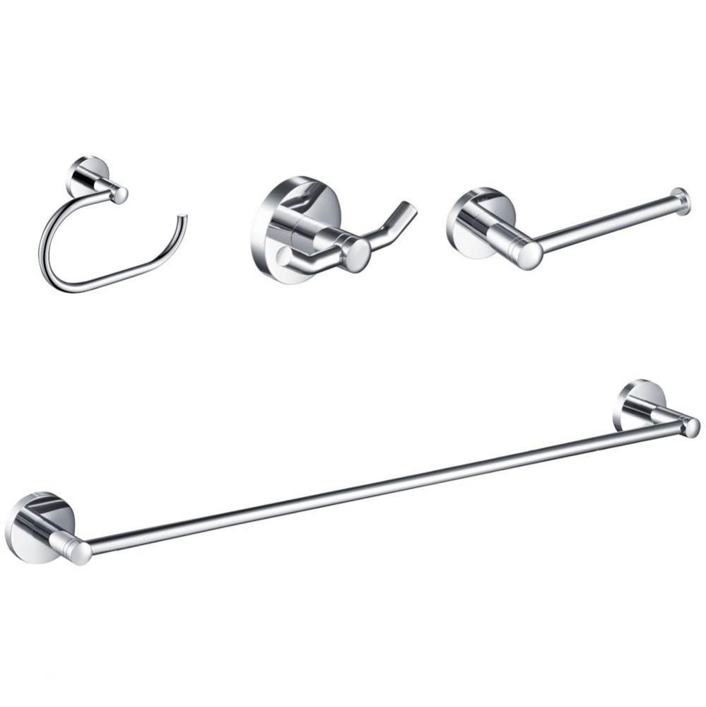 Elie™ 4-Piece Bath Hardware Set with 24-inch Towel Bar, Paper Holder, Towel Ring and Robe Hook i