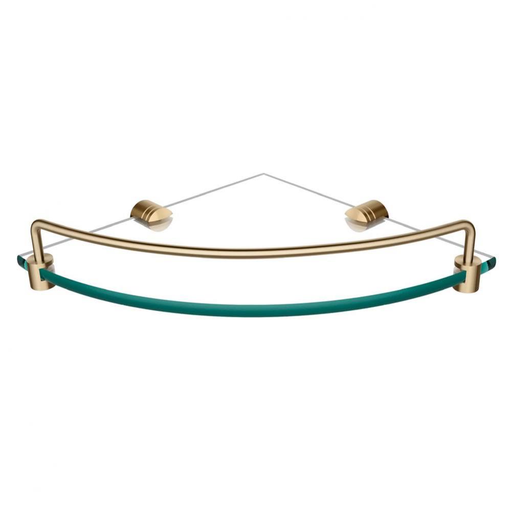 Elie™ Glass Bathroom Corner Shower Shelf with Rail in Brushed Gold