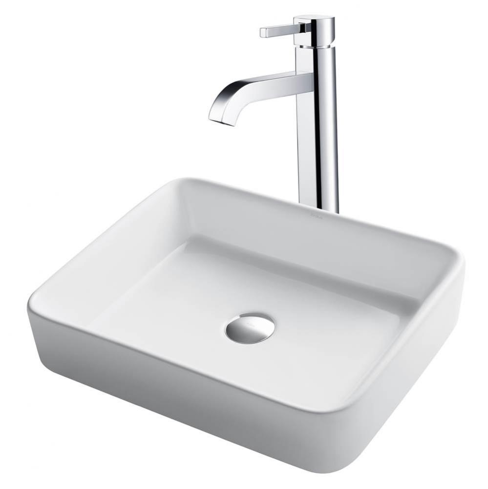 19-inch Modern Rectangular White Porcelain Ceramic Bathroom Vessel Sink and Ramus™ Faucet Combo
