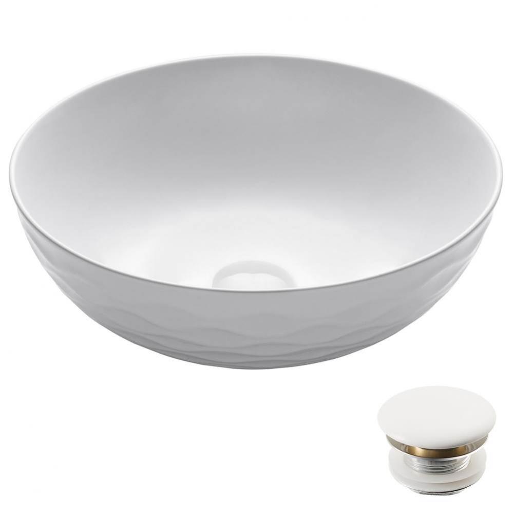 Viva™ Round White Porcelain Ceramic Vessel Bathroom Sink with Pop-Up Drain, 16 1/2 in. D x 5 1/2