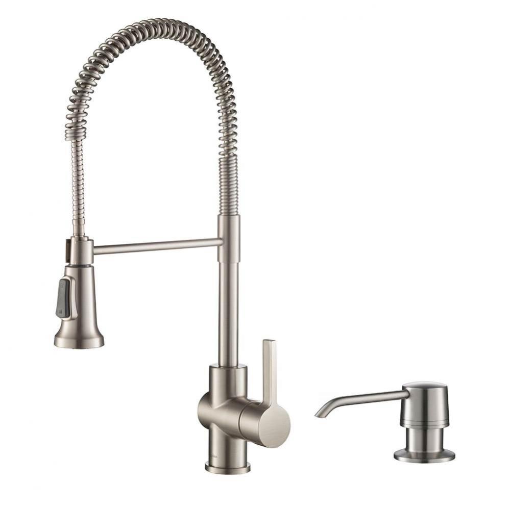 Britt™ Single Handle Commercial Kitchen Faucet with Deck Plate and Soap Dispenser in all-Brite??