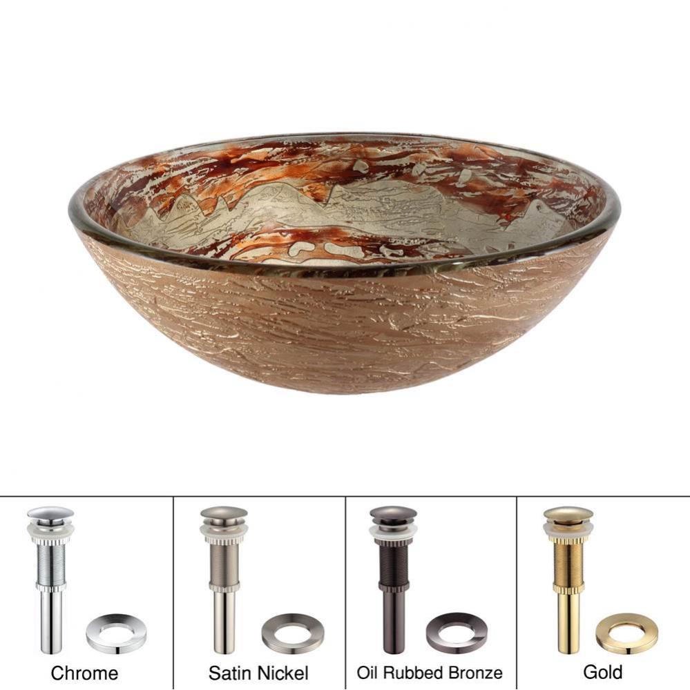 Ares Glass Vessel Sink in Brown and Gray with Pop-Up Drain and Mounting Ring in Oil Rubbed Bronze