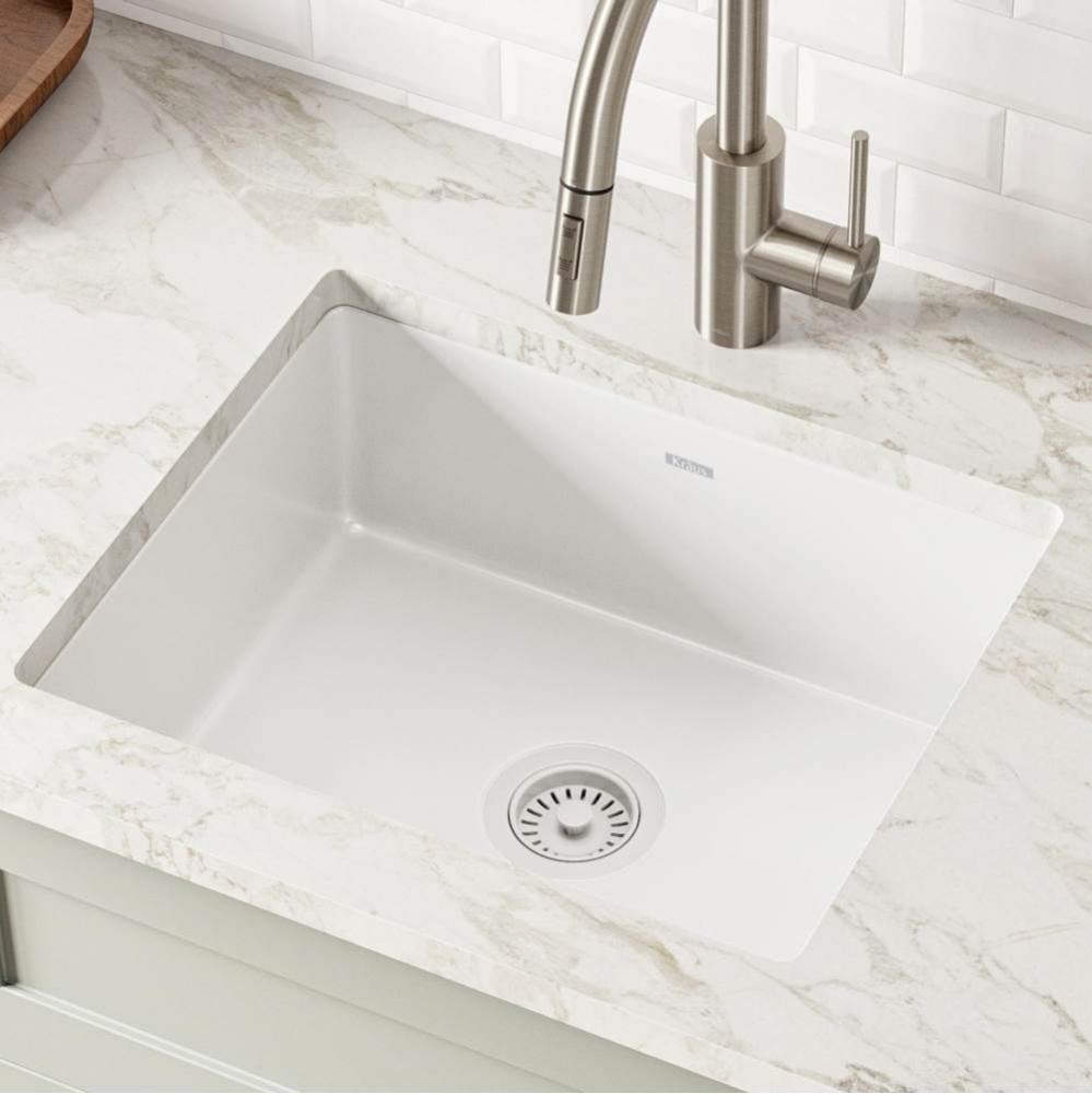 Pintura™ 21” Undermount Porcelain Enameled Steel Single Bowl Kitchen Sink in White