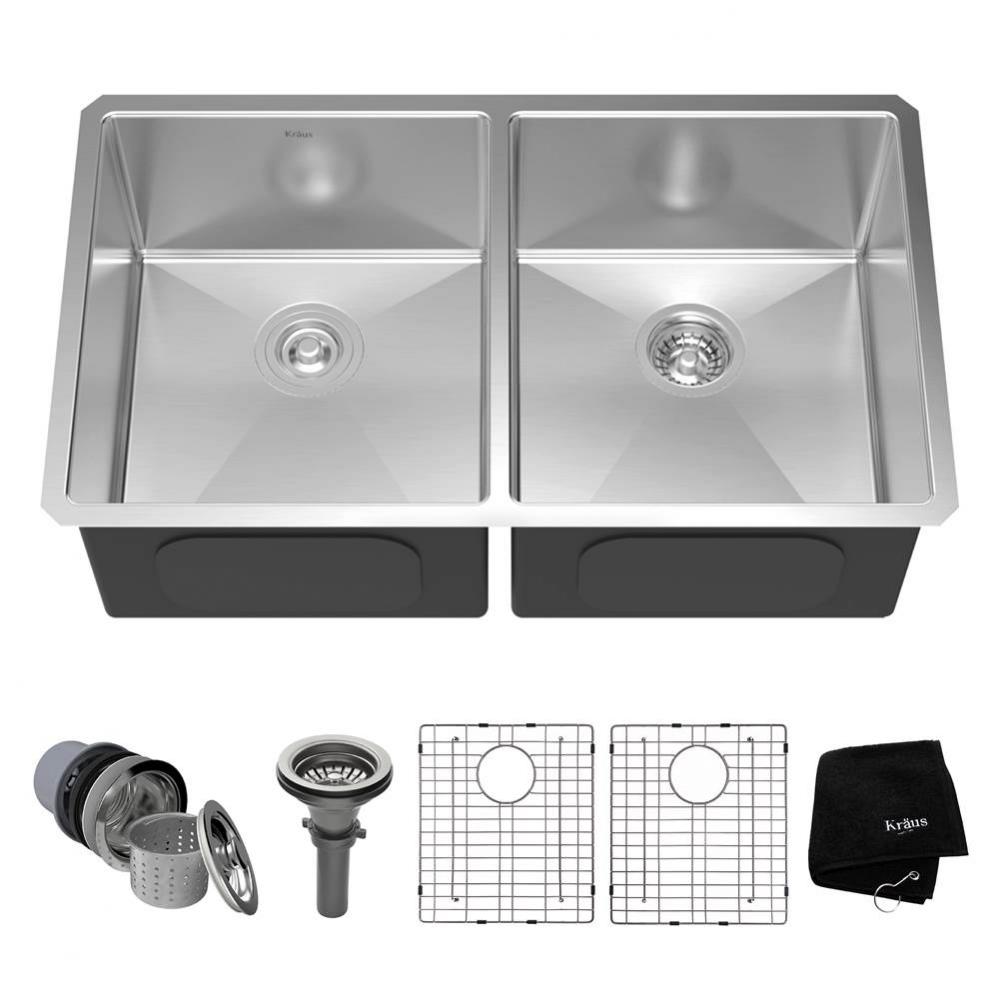 Standart PRO™ 33-inch 16 Gauge Undermount 50/50 Double Bowl Stainless Steel Kitchen Sink
