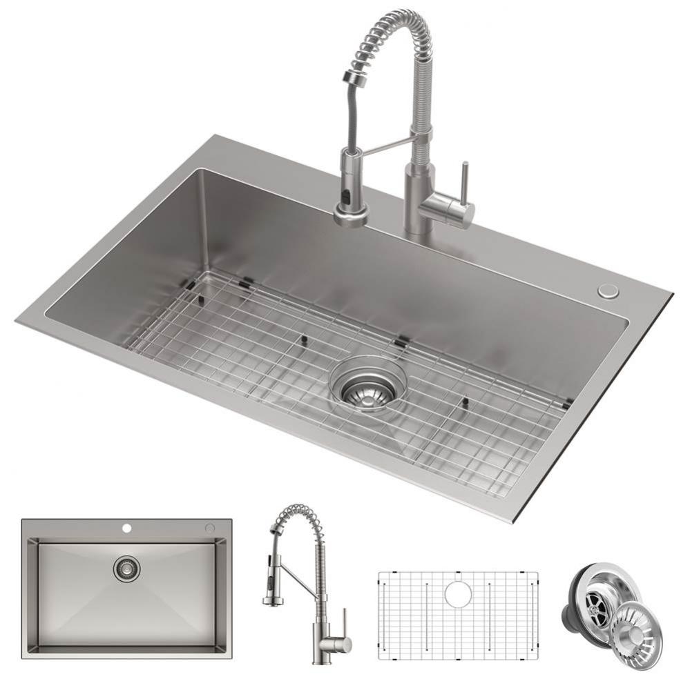Stark™ 33-inch Dual Mount Kitchen Sink and Pull-Down Commercial Kitchen Faucet Combo in Spot Fre