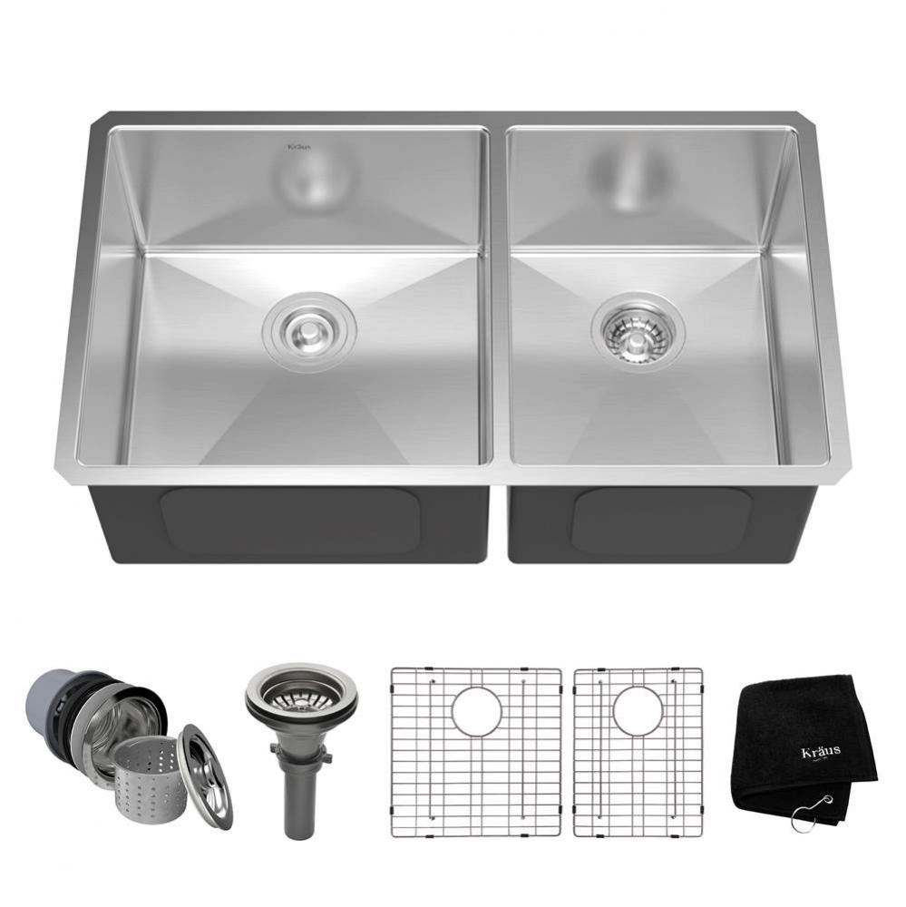 Standart PRO™ 33-inch 16 Gauge Undermount 60/40 Double Bowl Stainless Steel Kitchen Sink