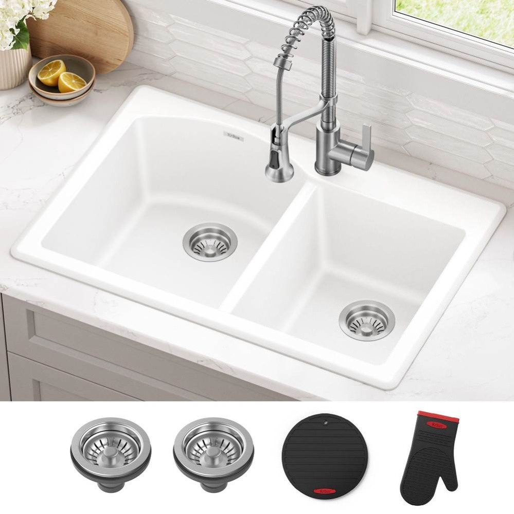 Forteza 33'' Granite Drop In / Undermount 60/40 Double Bowl White Kitchen Sink