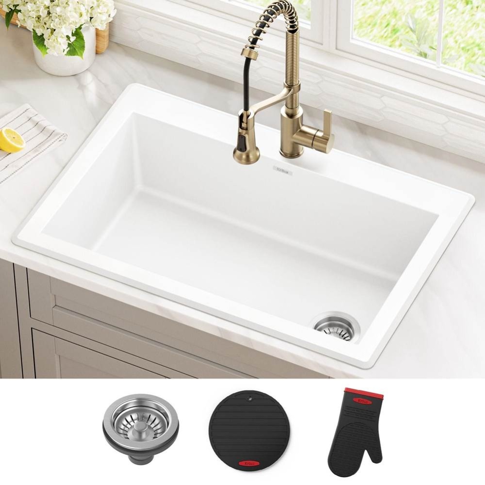 Forteza 33'' Granite Drop In / Undermount Single Bowl White Kitchen Sink