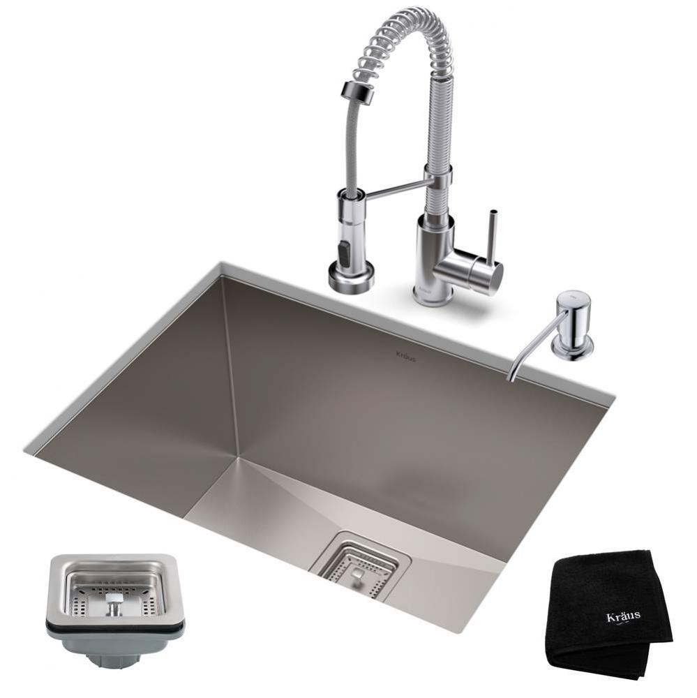24-inch 18 Gauge Pax™ Laundry and Utility Sink Combo Set with Bolden™ Kitchen Faucet and Soap