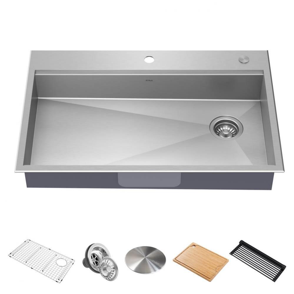Kore ADA Workstation 33'' Drop-In Top Mount 16 Gauge Stainless Steel Single Bowl Kitchen
