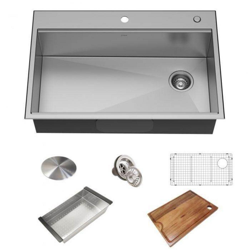 Kore™ Workstation 33-inch Drop-In 18 Gauge Single Bowl Stainless Steel Kitchen Sink with Accesso
