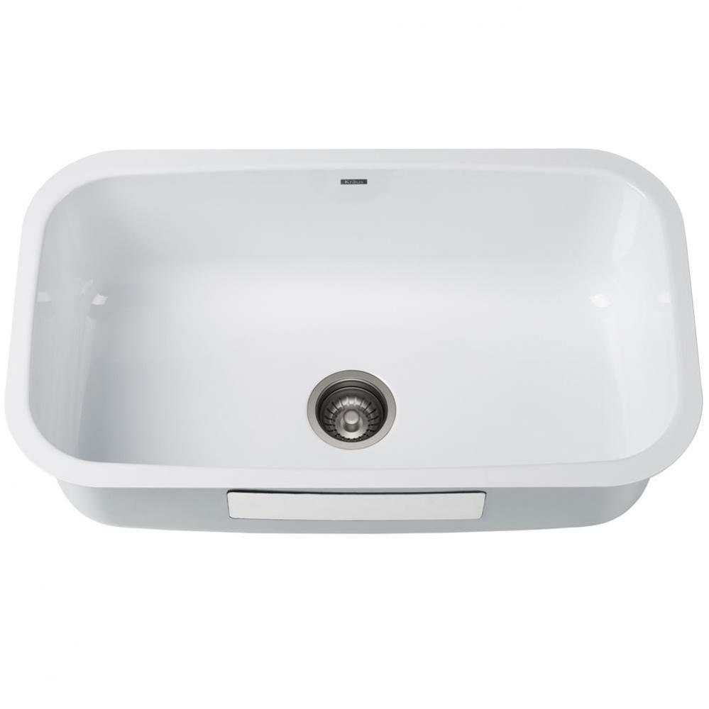 Pintura™ 31 1/2-inch 16 Gauge Undermount Single Bowl Enameled Steel Kitchen Sink in White